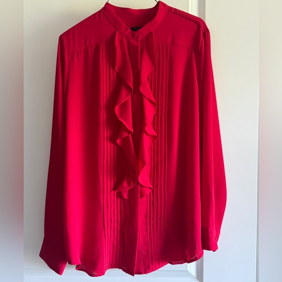 Ann Taylor Red Ruffled Long Sleeve Blouse - Picture 2 of 8